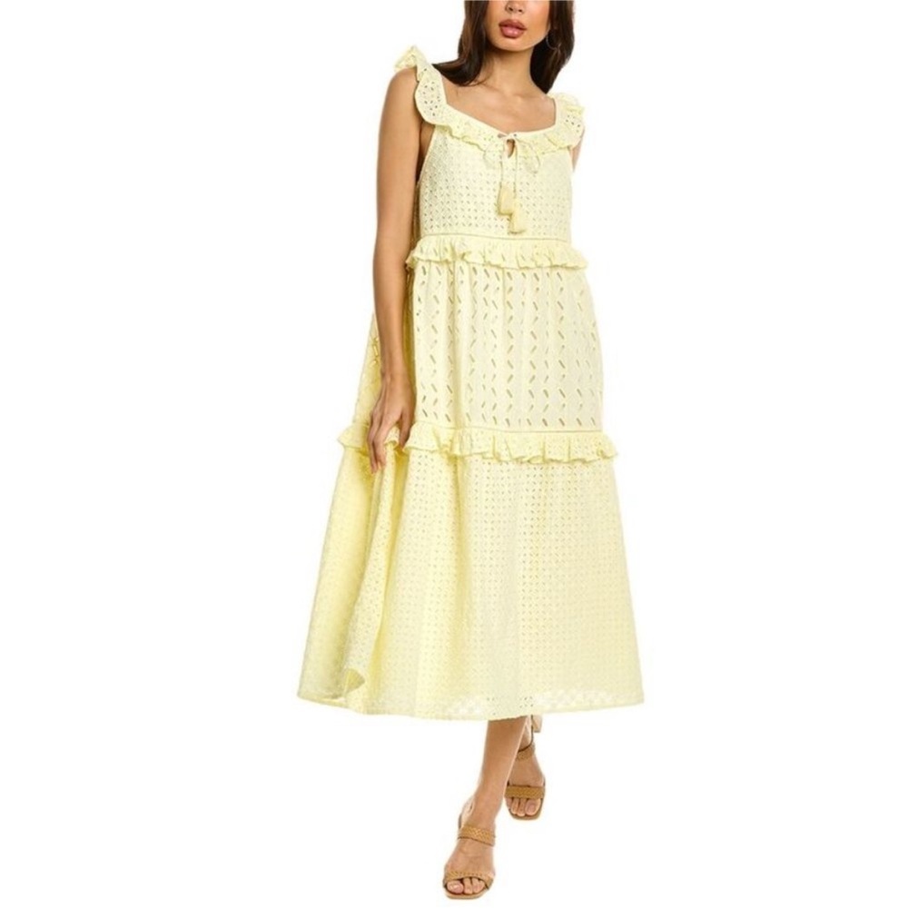 Bindu Dominique Eyelet Lace Tiered Midi Dress